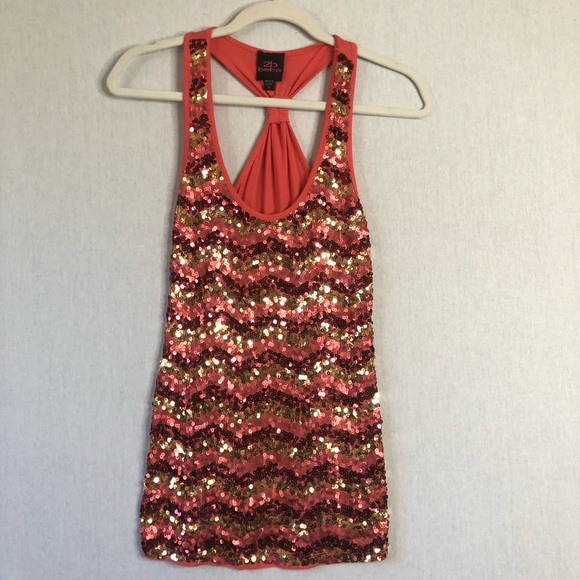 2B Bebe Tops - 2 b bebe sequin orange tank top